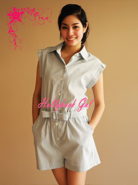 ชุดติดกัน จั๊มสูท กางเกงขาสั้น สีฟ้า