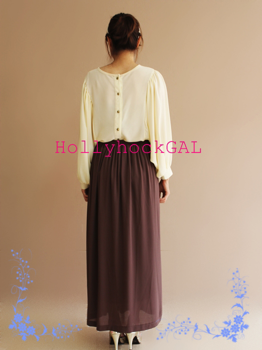 กระโปรงยาว ผ้าชีฟอง สีน้ำตาล